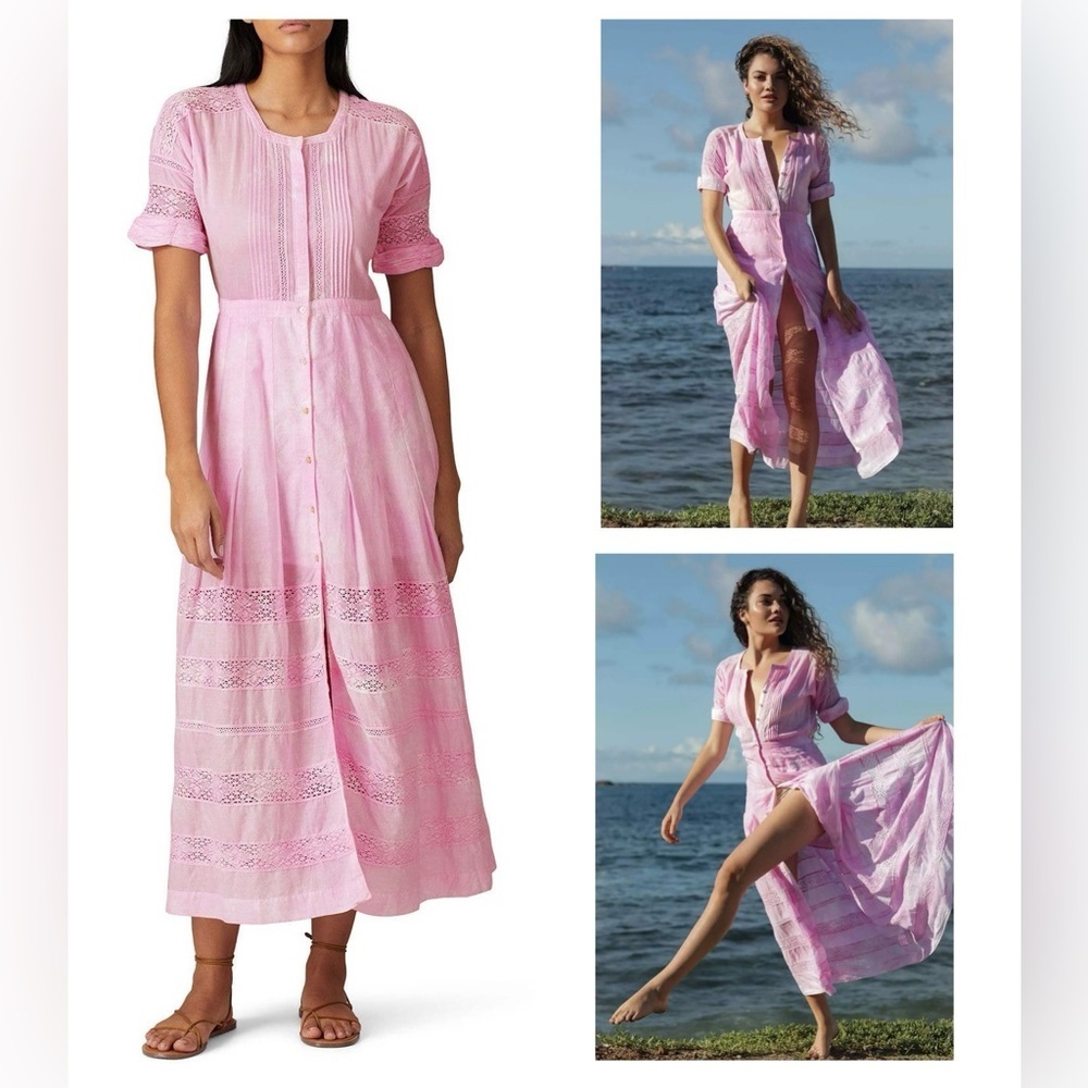 LoveShackFancy Pink Eyelet Button-Front Maxi Dress
